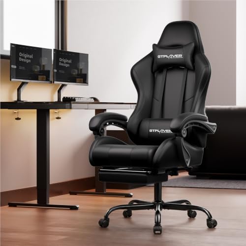 GTPLAYER Gaming Chair with Footrest and Lumbar Support (Black) - image 2