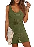 Dokotoo Cover Ups for Swimwear Women Summer Crew Neck Sleeveless Hollow Out Crochet Dresses Sexy Side Split Casual Resort Wear Beach Swim Coverup Green Large