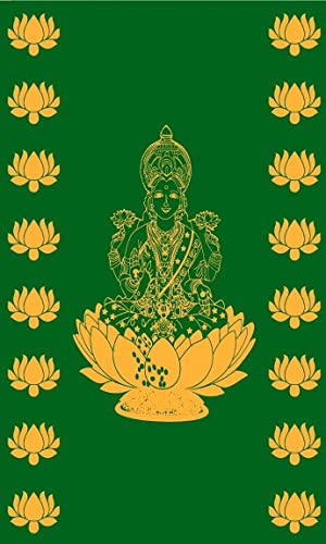 Image of Sri Yagnaa - Backdrop Cloth for Pooja Decoration Traditional - M 21 - Background Curtain Cloth for Festival Decoration (5x8 Ft) (Green Lakshmi Devi Backdrop)