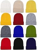 Cooraby 12 Pack Winter Beanie Cap Warm Knit Cuff Skull Beanie Caps for Men or Women