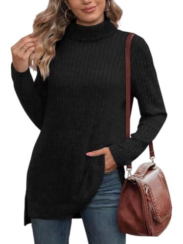 Jersey de Cuello Alto Mujer Invierno Casual Suéter de Punto de Manga Larga Clásico Sólido Elástico Cálido Pullover Jumper Tops para Mujer Suéter Invierno Otoño