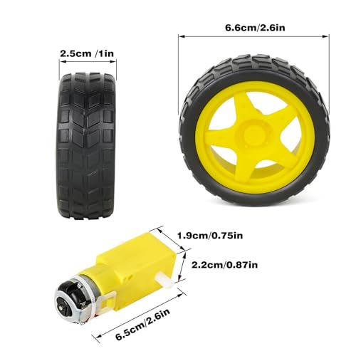 4 Sets TT Motor with Leads, DC 3-6V Gearbox Motor Dual Shaft 200RPM Ratio 1:48 Motor with Tire Wheel Kit for Arduino DIY Smart Car Robot - Image 5