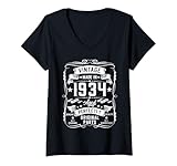 donna vintage 1934 91 years old gifts for men 91yr 91st birthday maglietta con collo a v