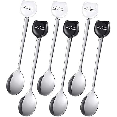 6 Piezas Cucharas de Café de Acero Inoxidable con Cabeza de Gato Cover
