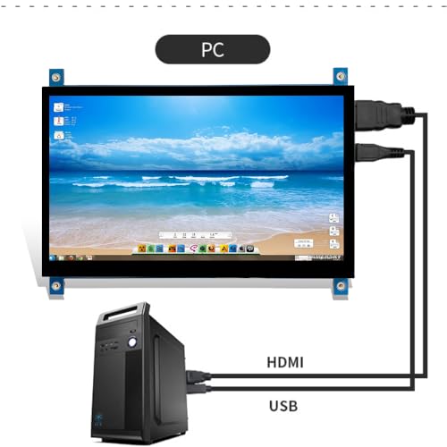 Image of 7 Inch HDMI Display Monitor 1024x600 IPS Screen with Capacitive Touch- Portable HD Monitor for Raspberry Pi, PC, Laptop, DIY Projects w /Micro USB Power, Mounting Holes & Adjustable Brightness