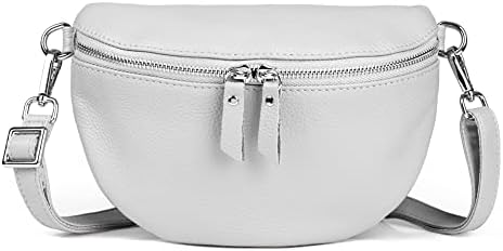 befen Small Crossbody Bags Fanny Packs for Women, Genuine Leather Cross Body Belt Bag with Adjustable Strap, Lightweight Waist Sling Bag Cell Phone Purse Wallet for Gifts (Style 2 White)