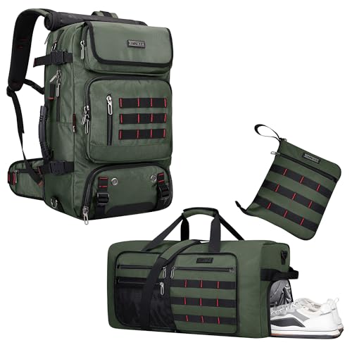 WITZMAN Carry on Travel Backpack for Men Convertible Nylon Duffle Backpack Luggage Bag and Foldable 65L Lightweight Packable Duffel Bag with Shoes Compartment Overnight Bag
