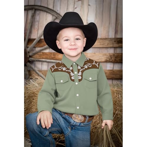 KEKEMI Kid Toddler Boys Cowboy Shirts Western Retro Button-Down Shirt Rodeo Party Farm Country Tops with Two Pockets Clothes - Image 4