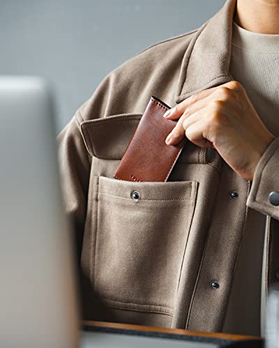 VULKIT Leather Business Card Holder 2 Sided Slim Business Name Card Organizer for Men or Women, Up to hold 20 cards (Vintage Brown)3