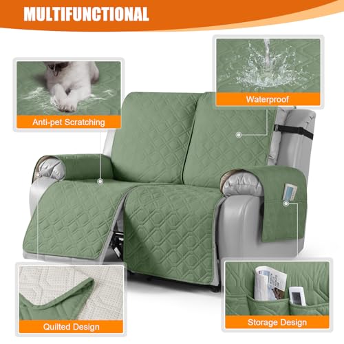Image of VANSOFY Waterproof Recliner Loveseat Covers Washable, Bean Green,2 Seater | 1-Piece, Non-Slip with Elastic Straps, Sofa Cover with Pocket for Dogs, Pets