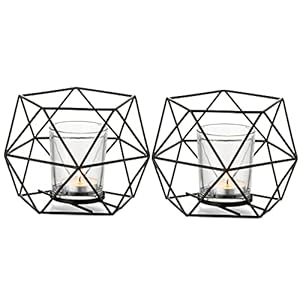 Romadedi Geometrischer Teelichthalter 2er Set Schwarz