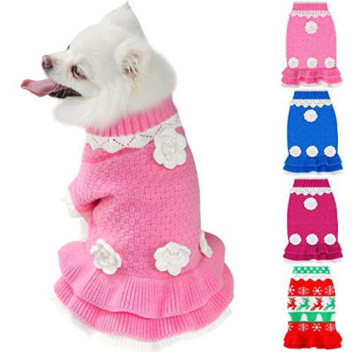 Joytale Pull Chaud pour Petit Chien, Col Roulé Manteau Tricot Hiver Animaux, Pull-Overs Mignon Vêtements pour Chiens, Rose, Longueur du Dos : 37 cm Cover