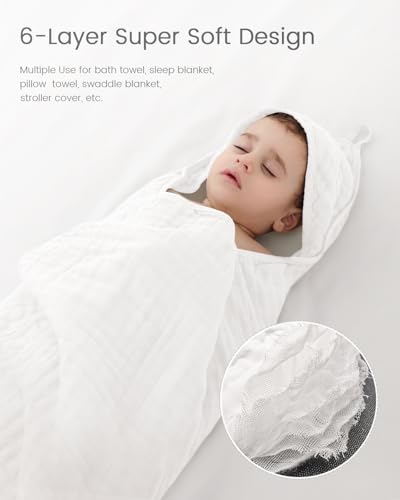 Image of Hooded Baby Towels for Newborn, 2 Pack 100% Muslin Cotton Baby Bath Towel with Hood for Baby Toddler and Kids, Large 35x35 Inch Baby Boy & Girl Towels, Essentials Must Have
