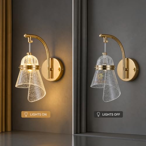 Image of Glowave Modern LED Wall Sconce with Acrylic Lampshade, Gold Finish Metal Body, Decorative Indoor Wall Light for Bedroom, Living Room, Hallway & Hotel - Tricolour (7161 /WL)