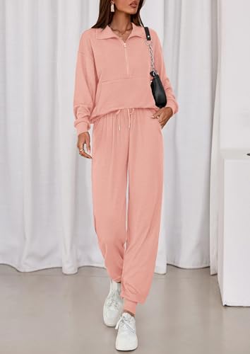 Image of PRETTYGARDEN Women's Fall 2 Piece Lounge Sets Zip Up Sweatshirt Jogger Pants Sweat Track Suits Travel Outfit Winter Clothing