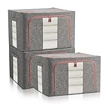 FUSACONY 3 cajas de almacenamiento, organizador de armario, plegable, con marco de metal, bolsa de almacenamiento para ropa, edredones, mantas, ropa de cama, gris (66 L)