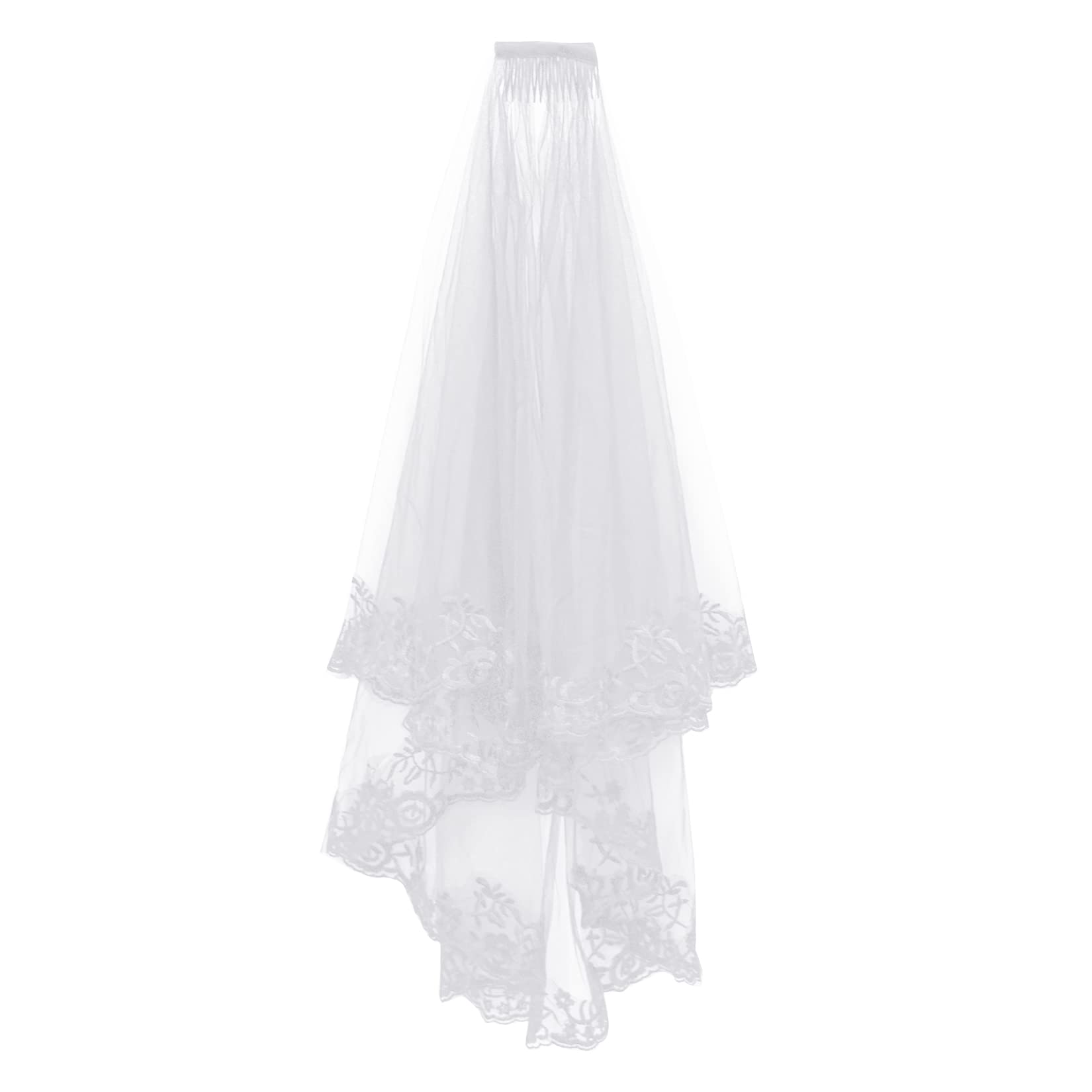 jiebor White Lace Veil Bridal Wedding Veils Halloween Veil for Women Girls Brides Wedding Bridal Shower