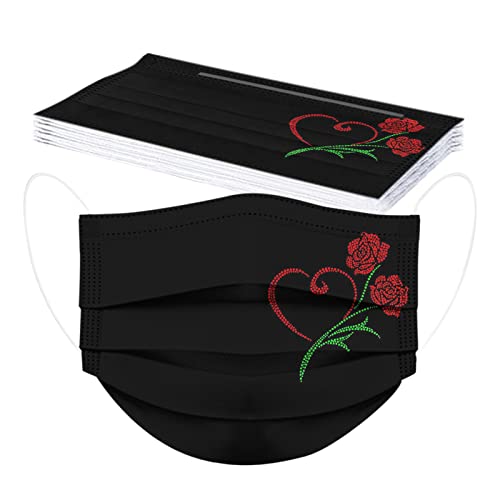 10 Pièces Adulte La Saint-Valentin Jetable Protection Faciale 3 Couches Faciale Visage Tissu Amour Impression Non-tissé Bandeaux Femme Confortable Anti-Poussière Respirable écharpe (A10) Cover