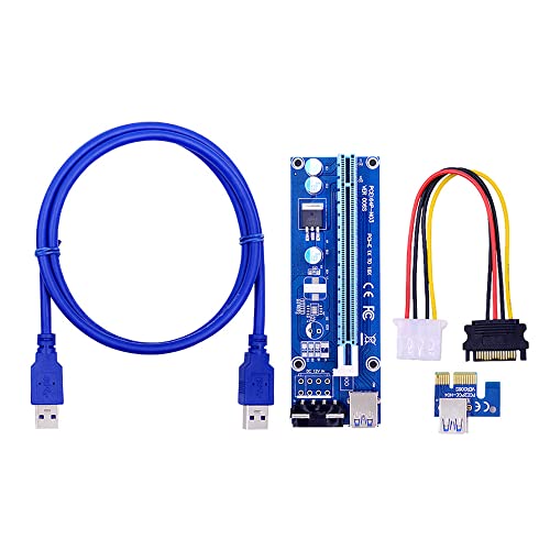 ezqnirk 1pcs VER006S PCI-E 1X to 16X Riser Card PCIe Extender SATA to 4Pin Power USB 3.0 Cable Suitable for Video Graphics Card,1M