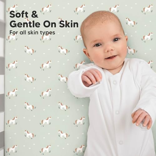 Image of 2pk Organic Cotton Crib Sheets for Boy Girl 52x28 (Lune Mystic) | Fitted Crib Mattress Sheet Neutral, Breathable Cover for Baby Bed Set, Toddler Mattress, Soft & Cute Prints