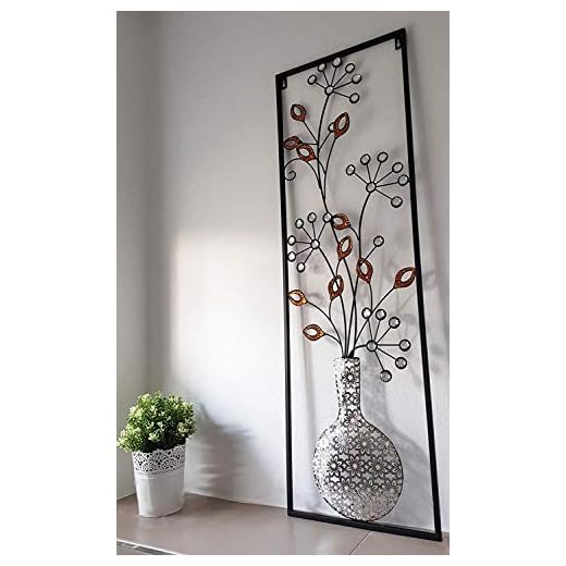 K&L Wall Art Tableau mural en métal Fleurs 3D Décoration murale métallique pierres scintillantes Panneau de jardin florale vintage grande