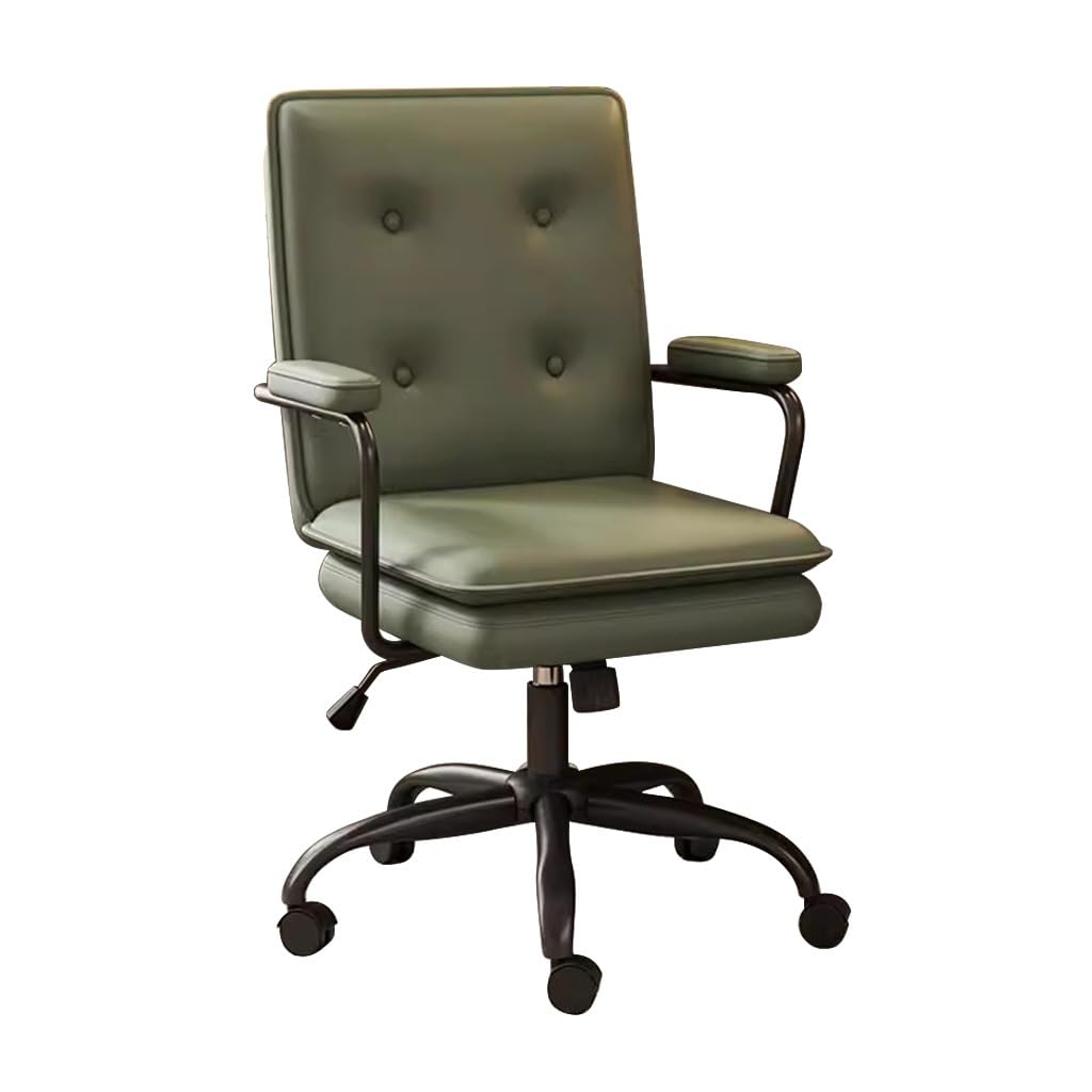 Sbcgfy Green High Back Leather Executive Office Chair With Armrests, Adjustable Tilting Backrest, Ergonomic Computer Desk Chair For Home, Work & Gaming,-Black Legs