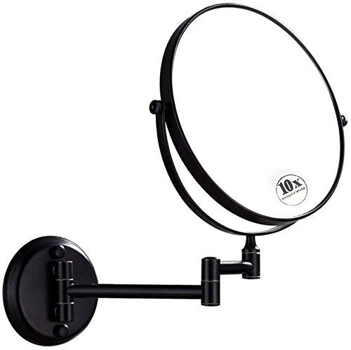 Miroir de maquillage mural noir 8 pouces avec grossissement 1x/10x pour salle de bain