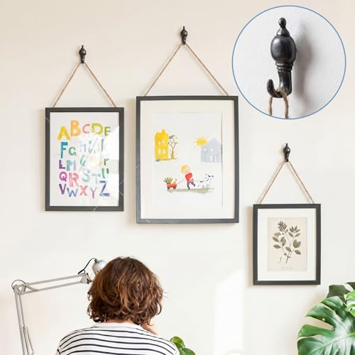 Image of Hotop 30 Pieces Pin Hooks Push Pin Hangers, 20 lbs Push Hanger, Picture Hanging Nails for Home Office Fabric Wall Wooden (Retro Style,Black)
