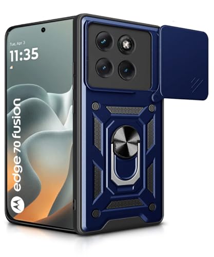 Image of WOW IMAGINE Tough Armor Bumper Mobile Back Case for Motorola Moto Edge 70 Fusion 5G | Sliding Camera Cover | Shock Proof 360 Protection | Hybrid PC + TPU | Ring Holder with Kickstand - Blue