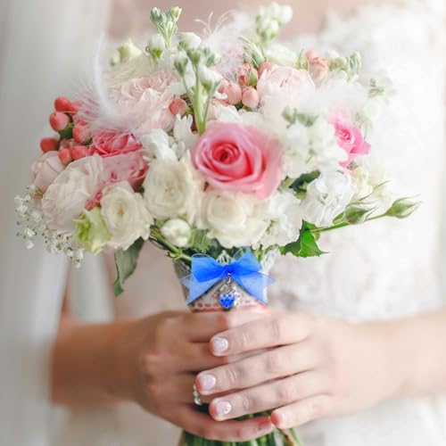 Image of MIXJOY Something Blue Gift for Bride, Wedding Day Bridal Blue Pearl Angel Wings Bouquet Garter Charm for Bride to Be
