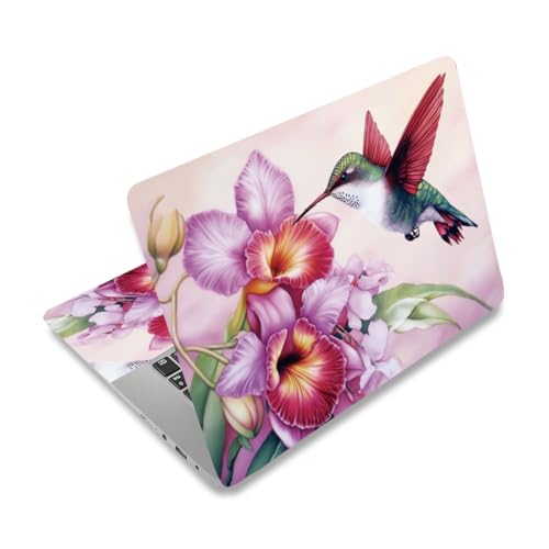 PLIGREAT Autocollant pour Ordinateur Portable Motif Colibri et Fleur - Protection Universelle en Vinyle Amovible - Compatible avec 15 Ordinateur Portable - Roses et Floraux