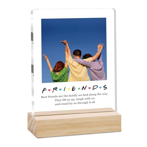 Image of Giftplease Customized Friends Plaque with Wooden Stand | Personalized Photo Frame with Quote | Best Friend Birthday Gift, Farewell Gift, Friendship Day Gift for BFF Keepsake Room Decor FR 01