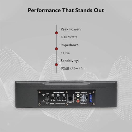 Image of Rockville SS8P 8 inch Slim Under-Seat Powered Car /Truck Subwoofer | 400W Peak, 100W RMS, Active Sub, High & Low Level Inputs, Auto Turn-On, Bass Knob, Cast Aluminum Enclosure