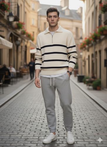 Image of Pivl Men's Winter Round Neck Striped Sweater