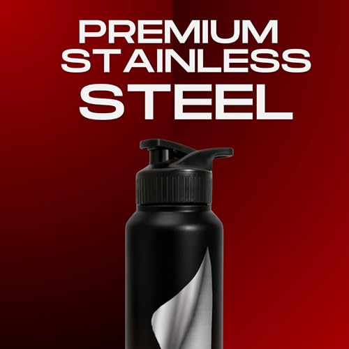 Image of Speedex Stainless Steel Metal Water Bottle 1 Ltr 1000 ml, BIS Approved, Leak Proof Sipper Cap Bottle for Office, School, Gym, Travel, Daily Use for Men, Women, Kids, Adults, Black, Set of 1