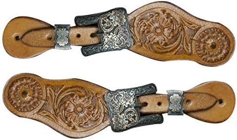 Showman Youth Floral Tooled Leather Spur Straps