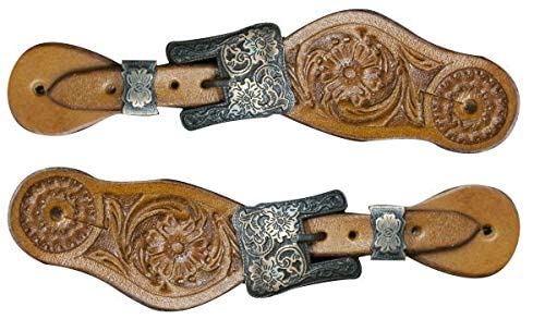 Showman Youth Floral Tooled Leather Spur Straps