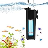 fishkeeper Aquarium Filter U-V for 10-75 Gallon, 132 GPH Fish Tank Filter for Green Water and Algae Clean, Ultra Silent Submersible Pump Filter with Adjustable Bubble Output for Deodorization Killing