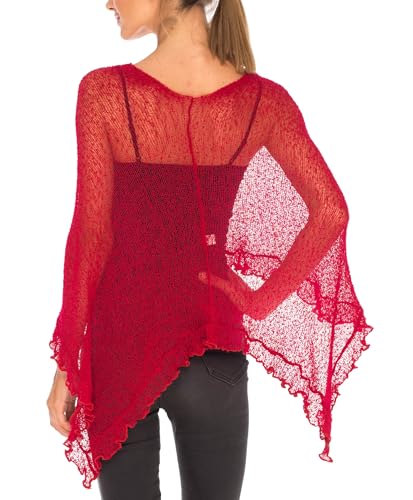 Image of SHU-SHI Women's Sheer Knit Poncho Shrug Lightweight Asymmetrical Ruffle Wrap Dressy Summer Shawl Cover Up Top