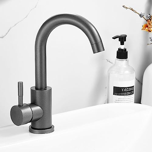 Robinet de lavabo gris en acier inoxydable avec mitigeur chaud et froid pivotant - 2