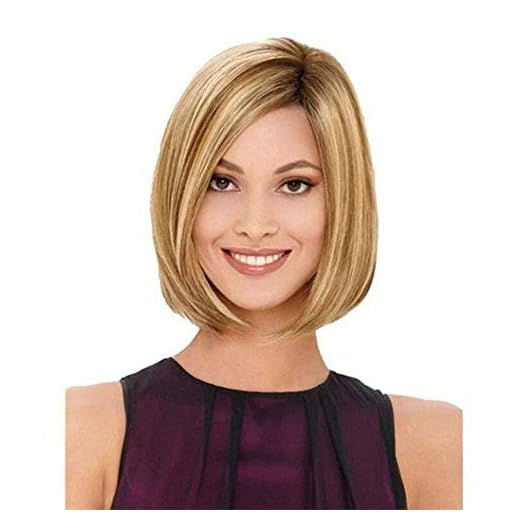 Peruk Ms. europeiskt och amerikanskt mode guldfärgad kort hår axellängd rakt hår peruk