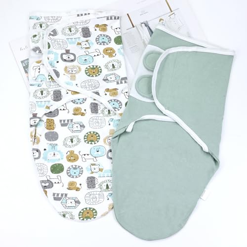 Image of Cinaci 2 Pieces Adjustable Soft Cotton Baby Swaddle Sleep Sacks Hats Newborn Nursery Caps Beanies Bonnets Swaddle Blanket Wraps for Baby Girls Boys Infants Newborns (2PCS S10)