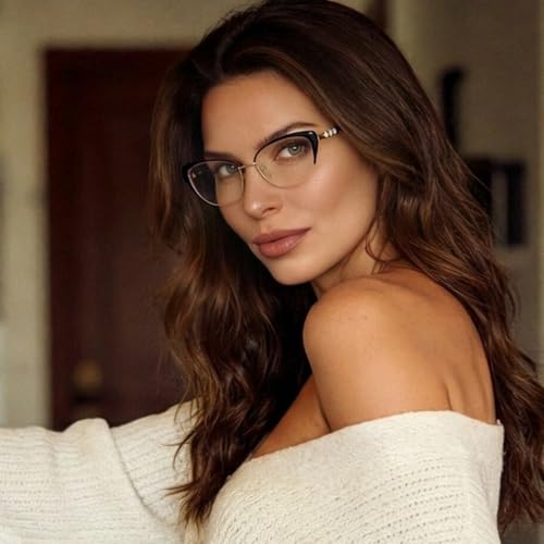 FERAVIA Cat Eye Glasses Frame Clear Lenses Lightweight Eyewear for Women Classic Half Frames Eyeglasses Non Prescription Black Gold Glasses Frame Women Fashion - image 5