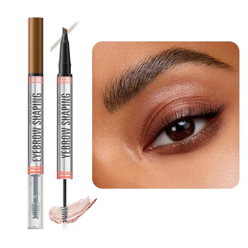 ZHITENG Lapiz Cejas Microblading 2 en 1, Micro Eyebrow Pencil Resistente al Agua y Prueba de Manchas Lápiz de Cejas Larga Duración, Crea Aspecto Natural sin Esfuerzo (Marrón Claro)
