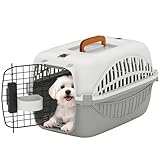 PawHut Plastic Dog and Cat Kennel Hard Sided, Airline Approved Pet Carrier for Mini Dogs and Cats, Portable Crate with Steel Wire Door, Water Bowl, for Car, Airplane, Outdoor