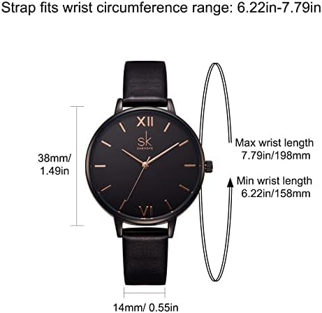 SHENGKE Fashion Watch Leather Strap Simple Decent Casual Fashion Quartz Watch (Less is More) Watch with Love Black