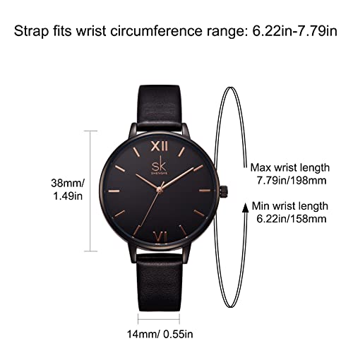 SHENGKE Fashion Watch Leather Strap Simple Decent Casual Fashion Quartz Watch (Less is More) Watch with Love Black