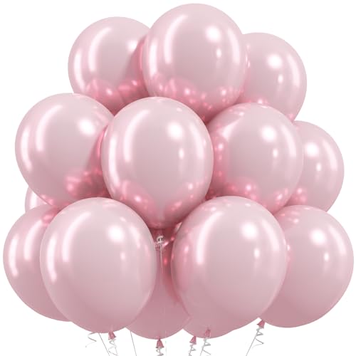 Image of Togvu Metallic Pink Balloons, 50Pack 12 Inch Chrome Light Pink Latex Party Balloons for Birthday Bridal Baby Shower Gender Reveal Easter Party Decorations Supplies