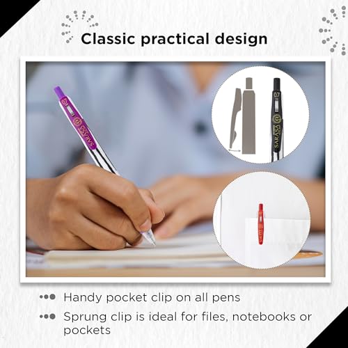 Zebra SARASA CLIP Stripes Gel Pens 5pk - Retractable Coloured Pens with 0.7mm Nib, Smudge Proof, Rapid Dry Ink, Comfort Grip & Push Clip, Water Resistant, Assorted Colours - Image 6