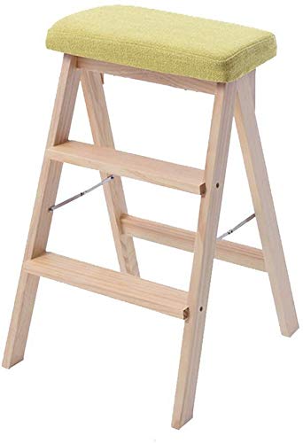 Escabeau échelle en bois pliable double usage avec coussin lavable 3 marches - 2